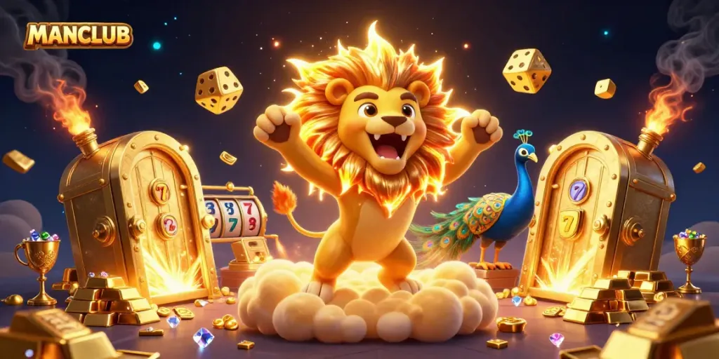 Experience the thrill of winning at MANCLUB with a vibrant 3D casino-themed illustration.