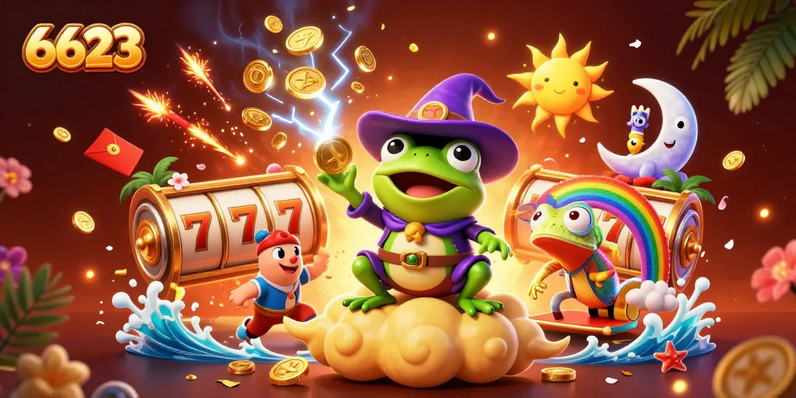 Experience the excitement of 6623's golden coins raining down in a vibrant 3D casino illustration.