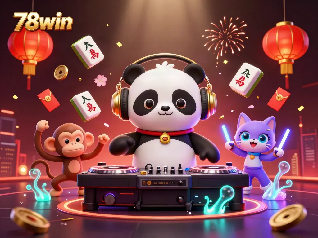 Engaging 78win themed illustration with vibrant characters and casino elements, showcasing the lively atmosphere.