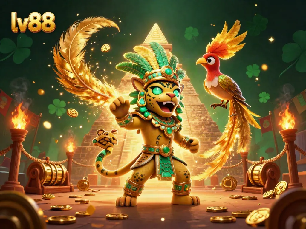 Experience the thrill of lv88 with dynamic slots action amidst an exotic 3D scene featuring vivid characters.