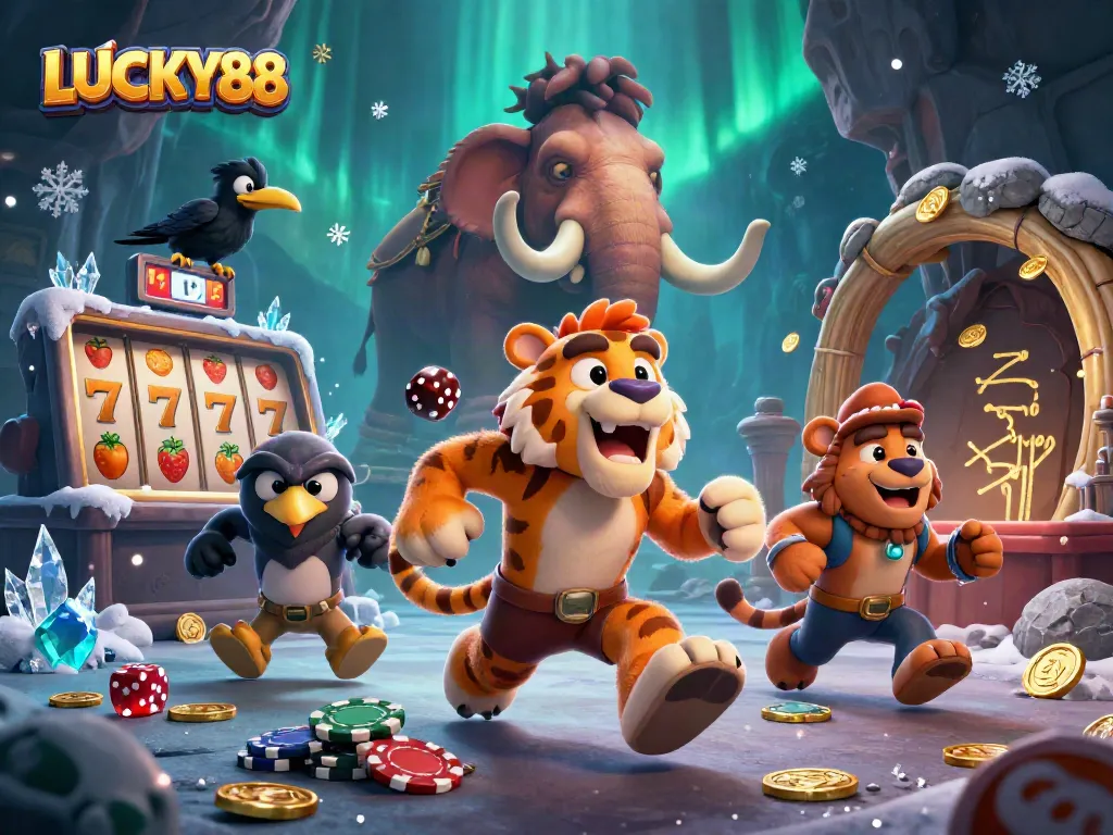 Experience thrilling gameplay with LUCKY88 in this vibrant casino-themed illustration.