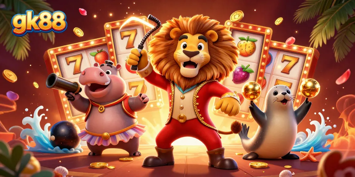 Experience exhilaration at gk88 with vibrant slot reels and captivating casino characters.